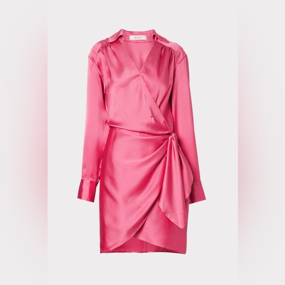 Milly Jordan Satin Wrap Mini Dress pink